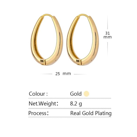 NEW 18K White Gold Plated Oval Hoop Earrings - Picture 5 of 5